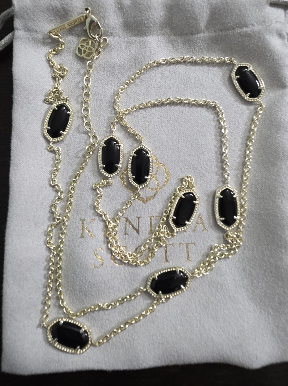 Kendra Scott Gold Kelsie Station Necklace with Black Stones